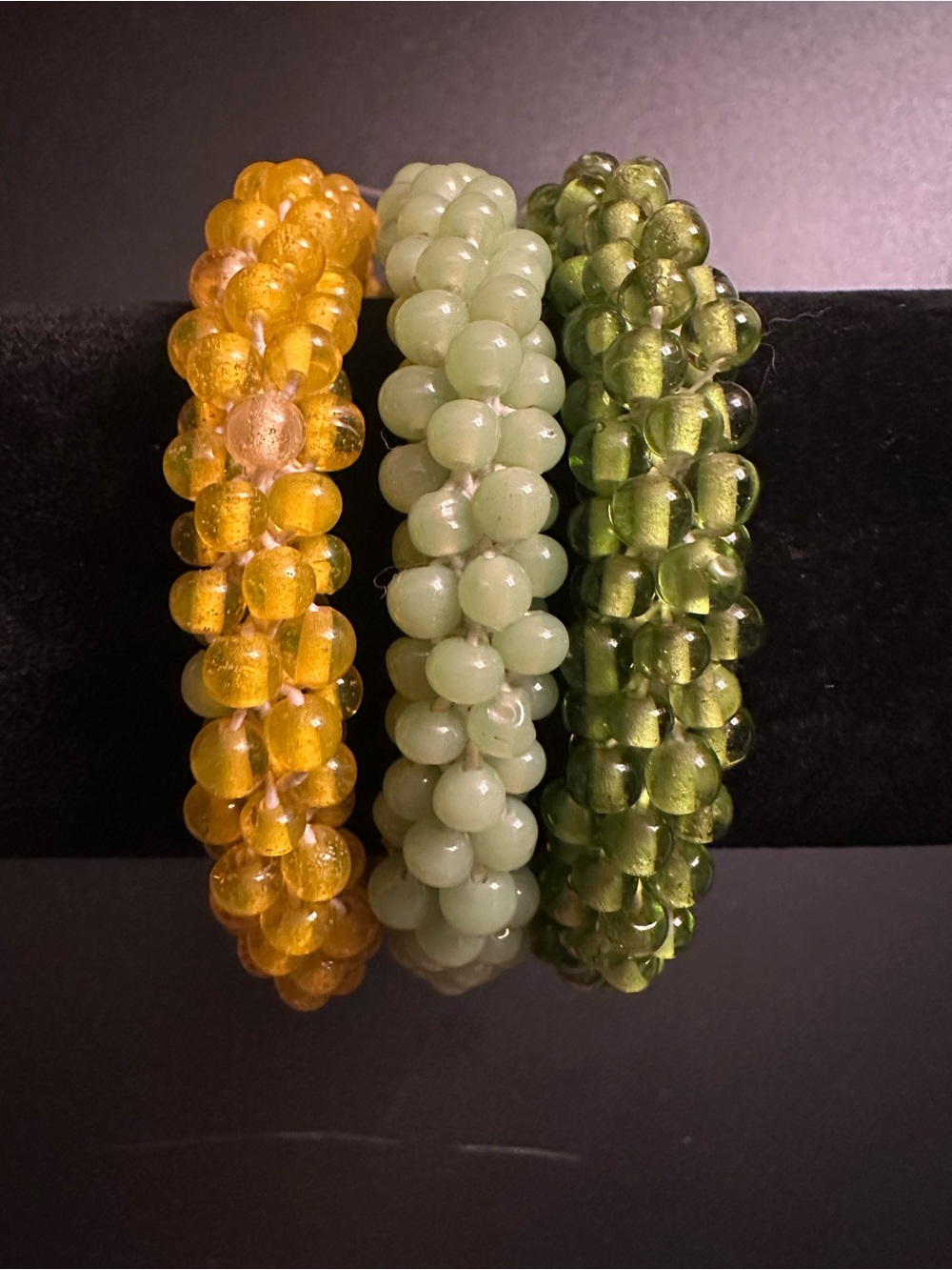 LOFT Trio Stretch Beaded Bracelets in Yellow, Light Green & Olive Green